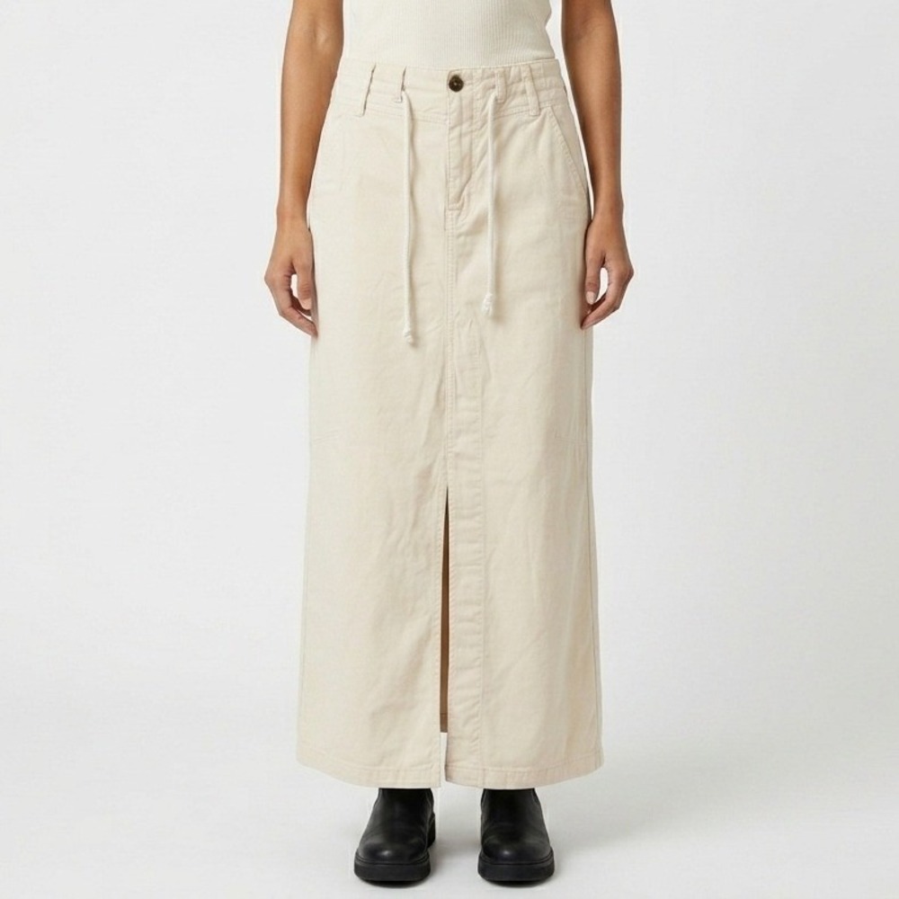 FREE PEOPLE Front Split Maxi Skirt Ecru White Cream Women Size 0 Casual Cotton